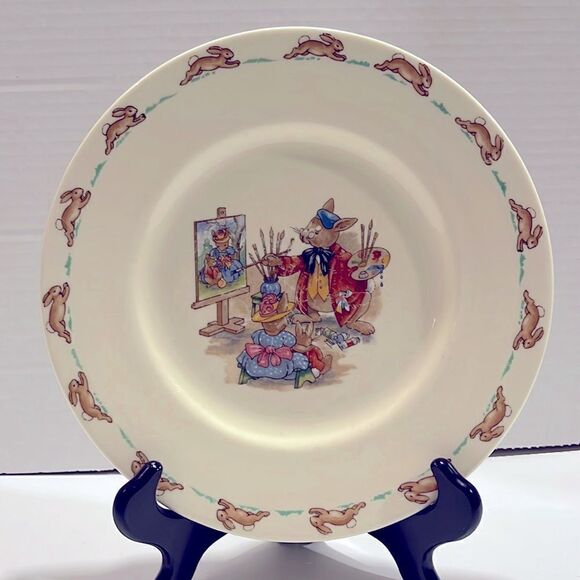 Vintage 1936 Royal Doulton Bunnykins Plate Picnic By Lake Fine Bone China - Picture 1 of 4